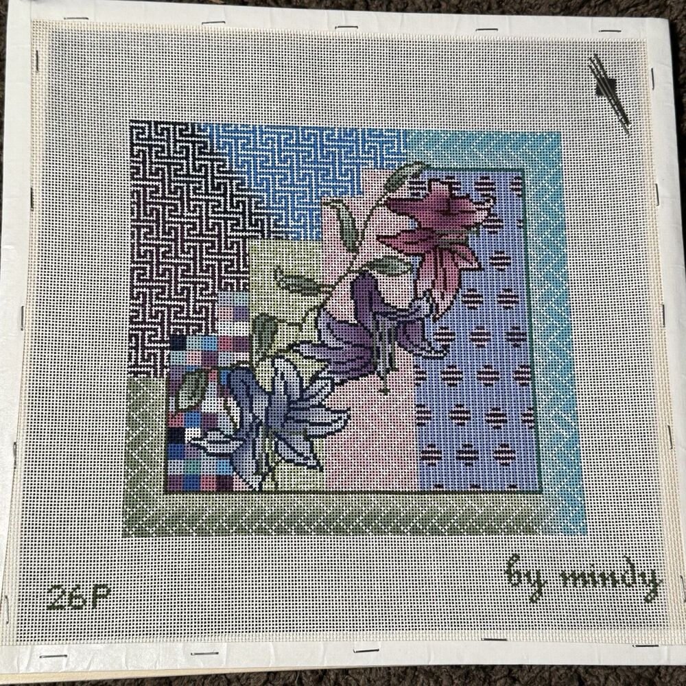 Japanese Quilt 26P handpainted needlepoint canvas by Mindy Lillies Flowers New